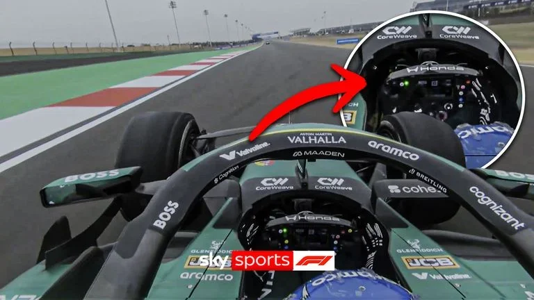 Watch the onboard of Fernando Alonso as he's forced to let go of the steering wheel as vibrations continue to cause him discomfort.